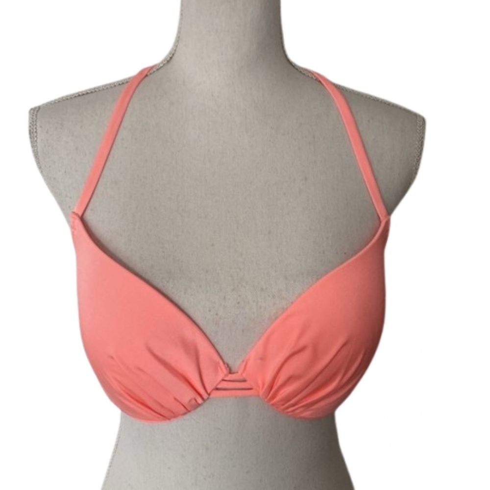 H&M 34D neon salmon Halter Bikini Top swim wear